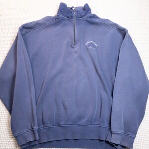 Tommy Bahama Relax Mens L Quarter Zip Sweatshirt Blue Cotton Pullover Logo